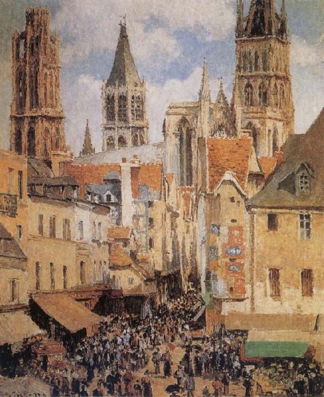 Camille Pissarro The Old Marketplace in Rouen and the Rue de l-Epicerie Sweden oil painting art